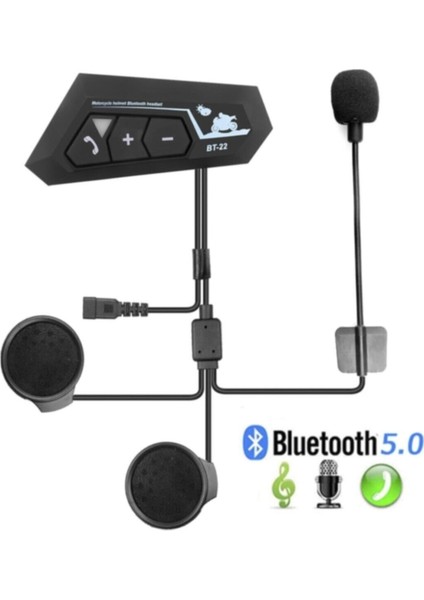 BT22 Motosiklet Bluetooth V50 Intercom Interkom Dinleme ve Konuşma Özellikli Su Geçirmez 22