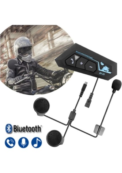 BT22 Motosiklet Bluetooth V50 Intercom Interkom Dinleme ve Konuşma Özellikli Su Geçirmez 22