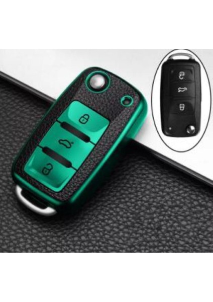 Şenyıldız Aksesuar Passat Amarok Transporter Lüks Anahtar Koruma Kabı Kılıfı Yeşil Renk Anahtar Tey