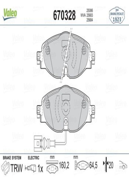 670328 Fren Balatası (Ön) 8V0698151, 8V0698151B WA194171