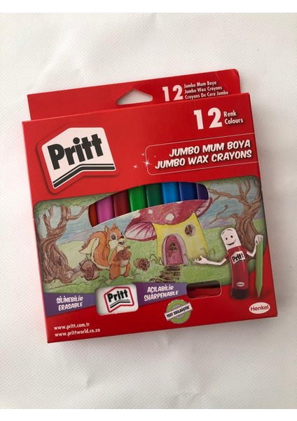 Jumbo Üç Green Silinebilir Mum Boya 12 Renk Pritt Mum