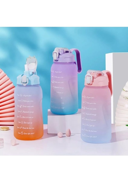 Mega Büyük Boy 2000 ml 2 Litre Pipetli/pipetsiz Kullanım Çift Renk Motivasyon Matarası fırsatları