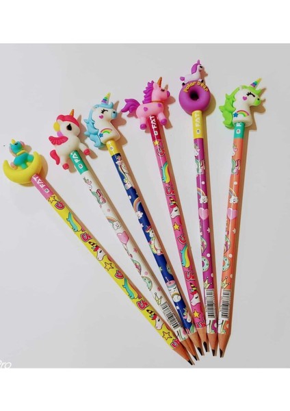 Unicorn Başlıklı Kurşun Kalem 6 Lı Set ve A4 Unicorn Stickers 1 Set Alana 1 Set Bed