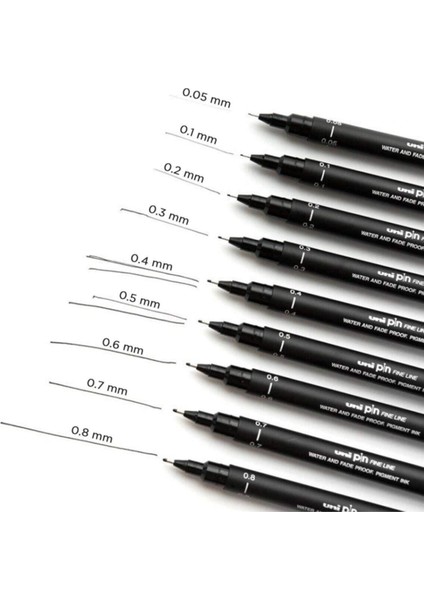 Uni-Ball Pin 200 Teknik Çizim Kalemi Siyah 9'lu Set