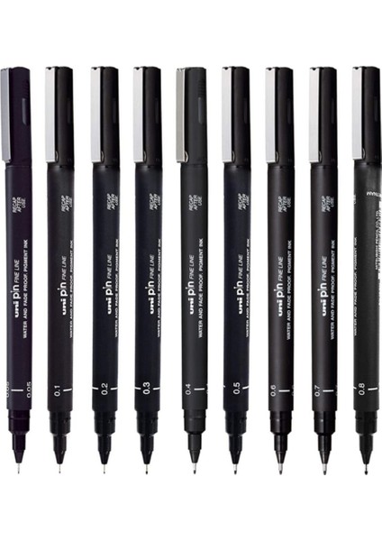 Uni-Ball Pin 200 Teknik Çizim Kalemi Siyah 9'lu Set