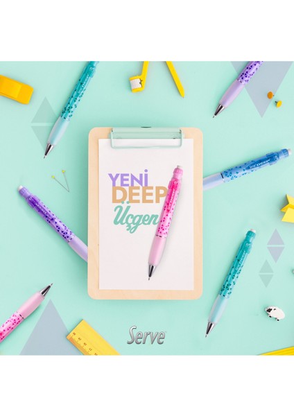 Deep Uçlu Kalem - Renkli Üçgen Baskılar - Nane Yeşili