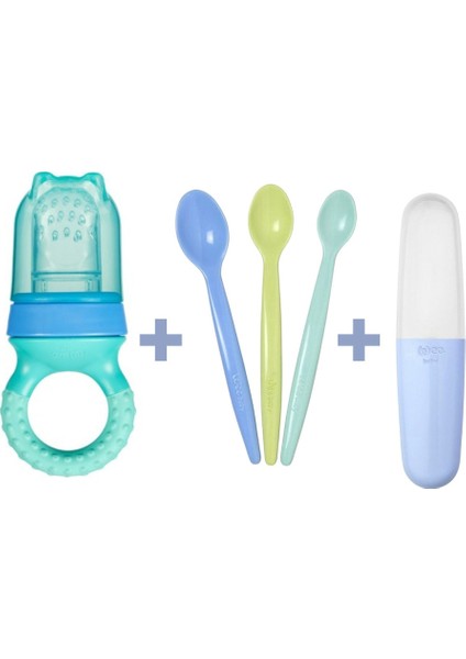 Beslenme Seti Mavi 3'lü Kaşık+Meyve Süzgeci+ Saklama Kabı