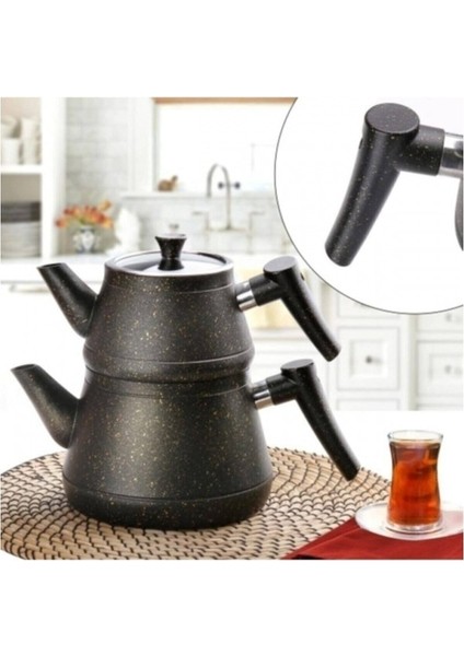 Zümrüt Siyah Bakalit Sap Bio Granit Çaydanlık Takımı Aile Boy fırsatları