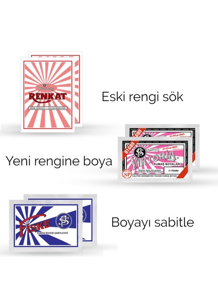 Kumaş Rengi Değişim Paketi 2 Adet Renk Sökücü 2 Adet Pembe Boya 2 Adet Fiske