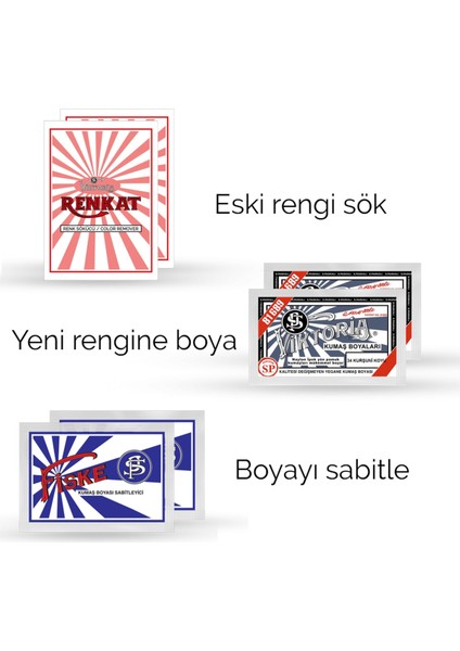 Kumaş Rengi Değişim Paketi 2 Adet Renk Sökücü + 2 Adet Kurşuni Koyu Boya + 2 Adet Fiske