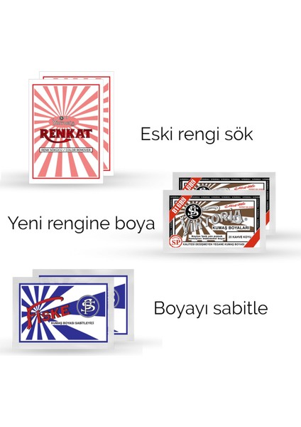 Kumaş Rengi Değişim Paketi 2 Adet Renk Sökücü + 2 Adet Kahve Koyu Boya + 2 Adet Fiske
