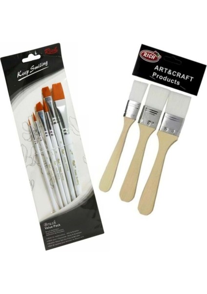 Boya Rich Keep Smile 6'lı Set Fırça + 3'lü Beyaz Kıl Fırça Rich Beyaz 6+3