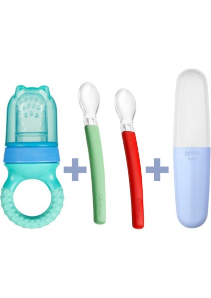 Beslenme Seti Mavi 2'li Kaşık+Meyve Süzgeci+Saklama Kabı