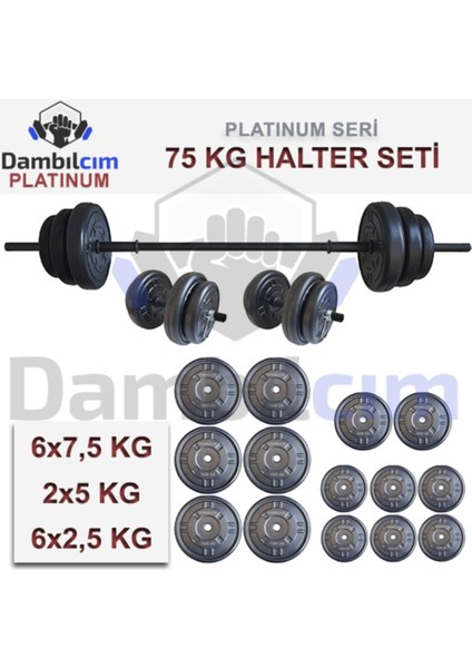 Platinum 75 kg Halter Seti 75 kg Dambıl Seti Ağırlık Seti Vücut Geliştirme Aleti