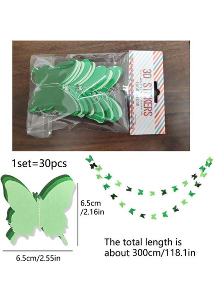 Düğün Doğum Günü Parti Dekoru Kağıt Kelebek Dizesi Degrade Yeşil modelleri