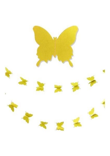 Düğün Doğum Günü Parti Dekoru Kağıt Kelebek Dizesi Altın Sarısı