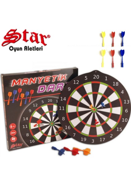 Star Okey Manyetik Dart Tahtası Dart 14.5 Inç 37 cm Lik Büyük Boy 6 Oklu Profesyonel Dart Oyunu Man