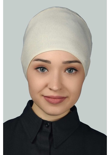 Kadın Dikişsiz Bağcıklı Kaymayan Tesettür Penye Bone - Krem fırsatları