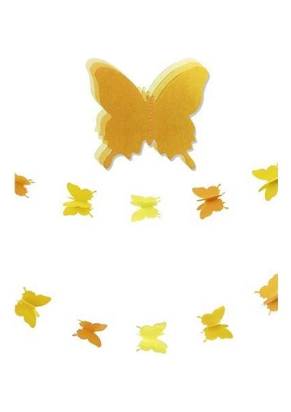Düğün Doğum Günü Parti Dekoru Kağıt Kelebek Dizesi Degrade Sarı