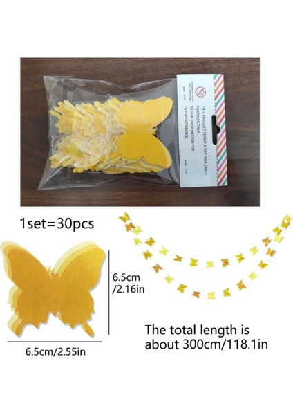 Düğün Doğum Günü Parti Dekoru Kağıt Kelebek Dizesi Degrade Sarı fırsatları
