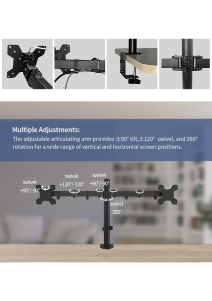 EF52 Steel Design 2-8 kg Çift Kol 13"-27" Asansörlü Monitör Standı