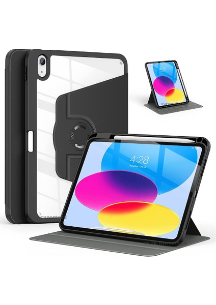 iPad Air 4 2019 10.9 Kalem Tutuculu Kılıf 360 Dönen Standlı Uyku Modlu Folio 360 Derece Dönen Şeffaf Arka Kapak