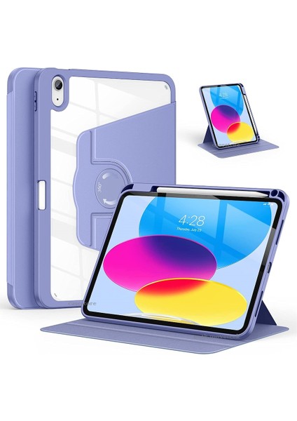 MTK Moveteck iPad Air 4 2019 10.9 Kalem Tutuculu Kılıf 360 Dönen Standlı Uyku Modlu Folio 360 Derece Dönen Şeffaf Arka Kapak
