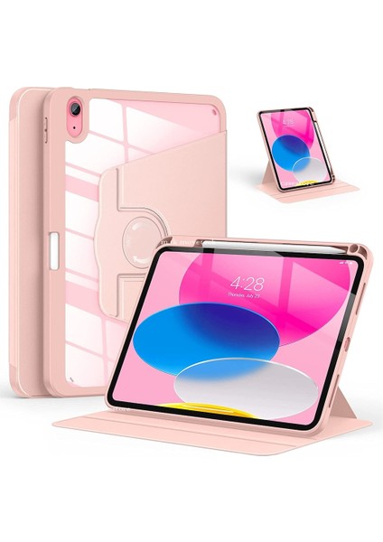 iPad Air 5 2022 10.9 Kalem Tutuculu Kılıf 360 Dönen Standlı Uyku Modlu Folio 360 Derece Dönen Şeffaf Arka Kapak