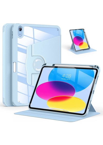 iPad Air 5 2022 10.9 Kalem Tutuculu Kılıf 360 Dönen Standlı Uyku Modlu Folio 360 Derece Dönen Şeffaf Arka Kapak