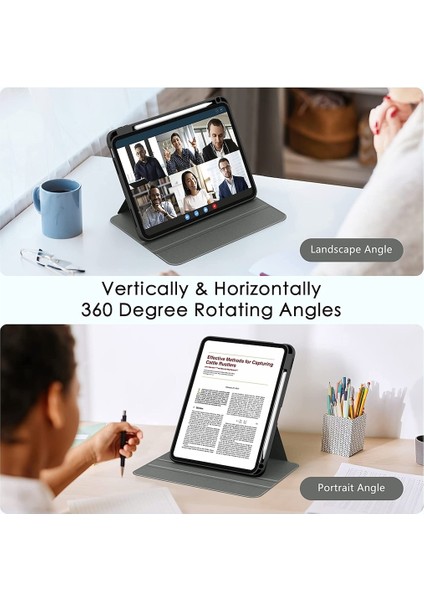 Apple Ipad Pro 12.9 3.4.5.6. Nesil Kılıf Katlanabilir Kalemlikli Ayarlanır Stand Uyku Modlu 360 Derece Dönen Şeffaf