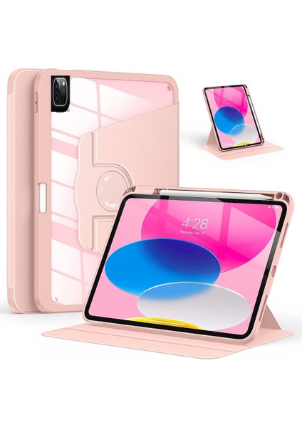 Apple Ipad Pro 12.9 3.4.5.6. Nesil Kılıf Katlanabilir Kalemlikli Ayarlanır Stand Uyku Modlu 360 Derece Dönen Şeffaf