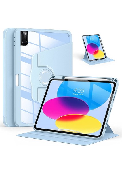 Apple Ipad Pro 11 1. ve 2. Nesil Kılıf Katlanabilir Kalemlikli Ayarlanır Stand Uyku Modlu 360 Derece Dönen Şeffaf Arka