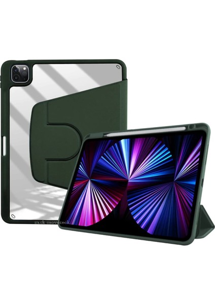 Apple Ipad Pro 11 1. ve 2. Nesil Kılıf Katlanabilir Kalemlikli Ayarlanır Stand Uyku Modlu 360 Derece Dönen Şeffaf Arka