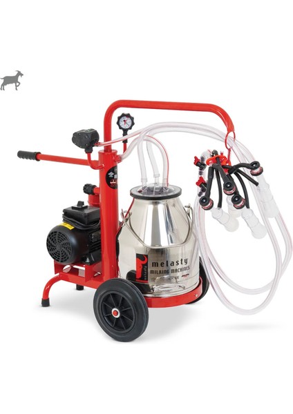 Ecomini İkili Keçi Süt Sağma Makinesi (Paslanmaz Güğüm-Silikon Memelik) (Kuru Pompa)