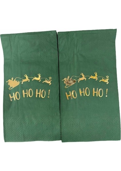 Gold Yaldızlı Yeşil Yılbaşı Ho Ho Ho Yazılı Peçete
