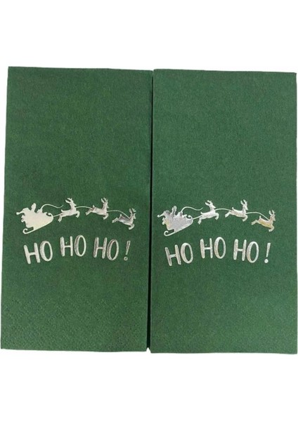 Gümüş Yaldızlı Yeşil Yılbaşı Ho Ho Ho Yazılı Peçete