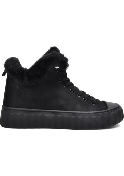 0115 Siyah Süet Kürklü Kadın Sneaker Bot
