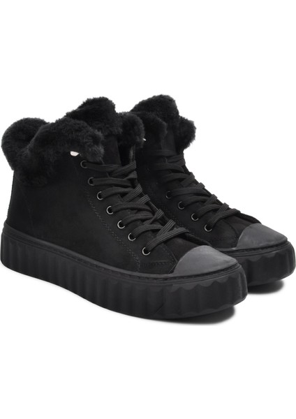 0115 Siyah Süet Kürklü Kadın Sneaker Bot