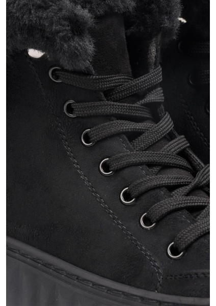 0115 Siyah Süet Kürklü Kadın Sneaker Bot