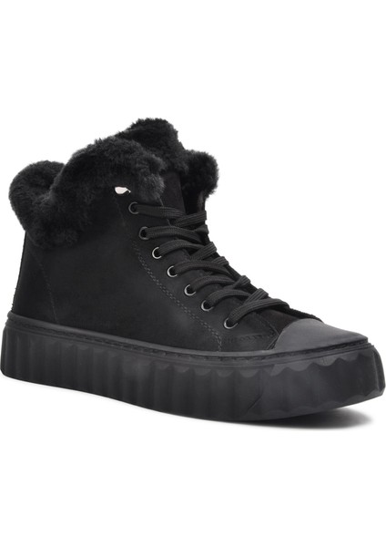 0115 Siyah Süet Kürklü Kadın Sneaker Bot