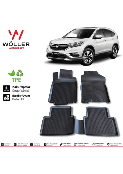 Honda Crv Paspas 2012 2018 Arası Uyumlu 3D Havuzlu Wöller Paspas