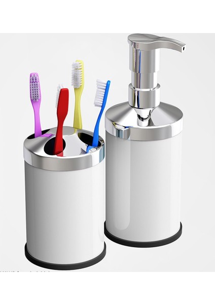 Gör Seç Siyah Paslanmaz Banyo Lavabo Tezgah Üstü Sıvı Sabunluk Diş Fırçalık Seti Ikili Banyo Seti Çeyiz