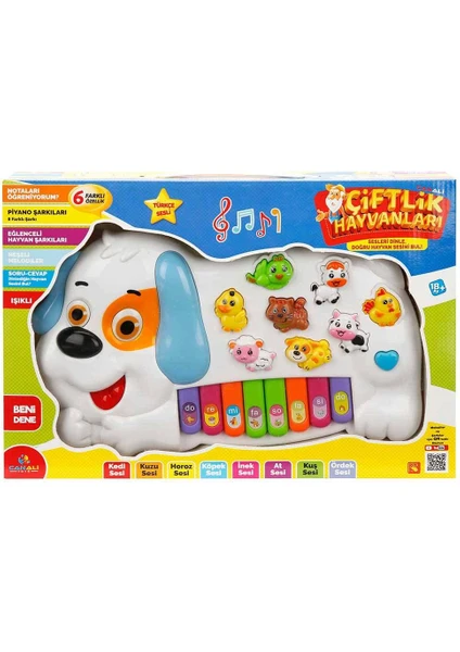 Can Ali Toys Türkçe Hayvan Sesli Köpek Görünümlü Piyano Beyaz