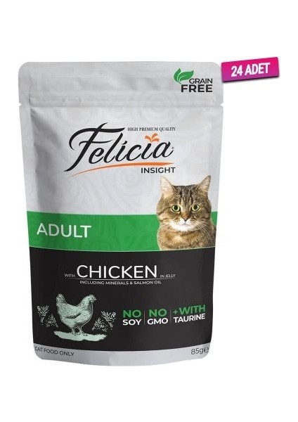24 Adet - Felicia Tahılsız Tavuklu Pouch Yetişkin Kedi Konservesi 85 gr