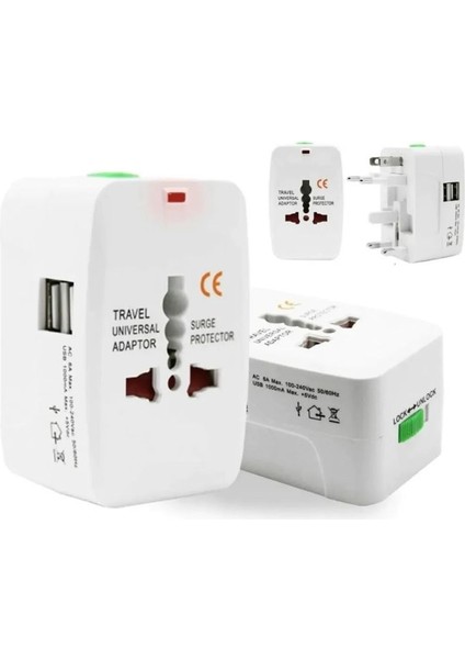 Evrensel Priz-Fiş Çevirici Seyahat Adaptörü 2 USB - Universal Travel Adapter Üniversal Usb'li
