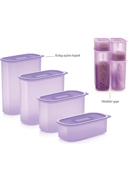 Su Oval Set 4'lü Mor Kuru Gıda Saklama Kabı Hsgl