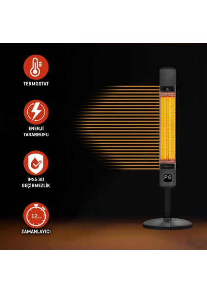 Elektrikli Isıtıcı Smart-Fr Jetblack Akıllı Karbon Infrared Su Geçirmez IP55 2500W