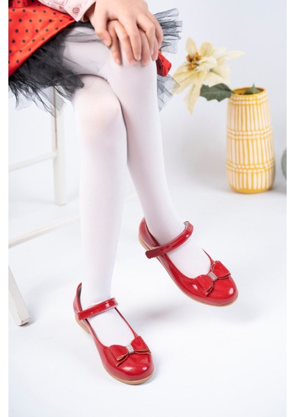 Fiyonklu Kırmızı Kız Çocuk Babet modelleri