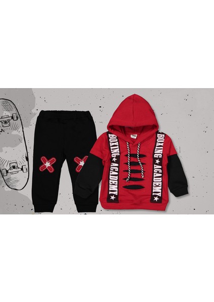 - Kapşonlu Lazer Kesim Sweatli 2'li Takım 0-2 Yaş Kırmızı