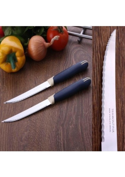 Tramontına Lacivert 2 Adet Lazer Tırtıklı Mutfak Bıçak 22CM